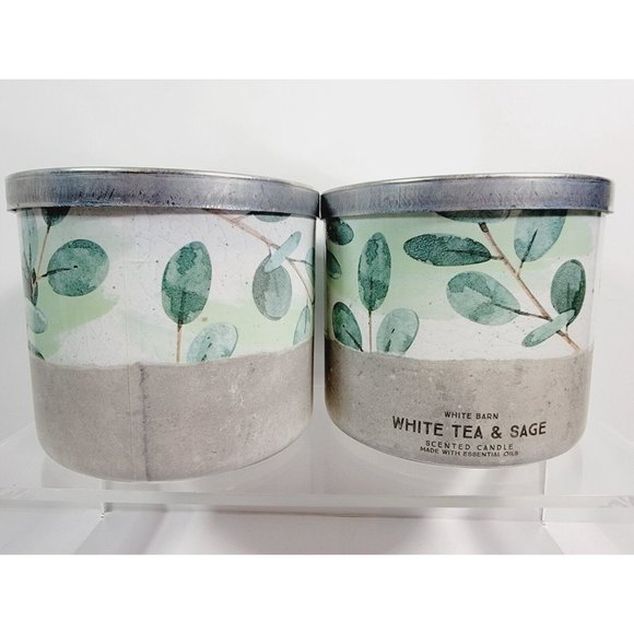2 WHITE TEA & SAGE Bath & Body Works White Barn 3 Wick Scented Candle 14.5oz NEW - Picture 4 of 9